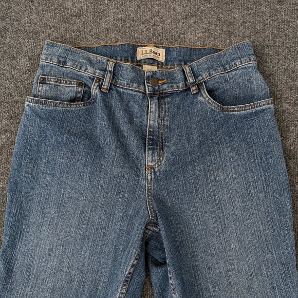 LL BEAN Jeans Women's 14 Reg Blue Straight Leg Y2K Light Fade Accent Zip Pockets - Picture 2 of 13